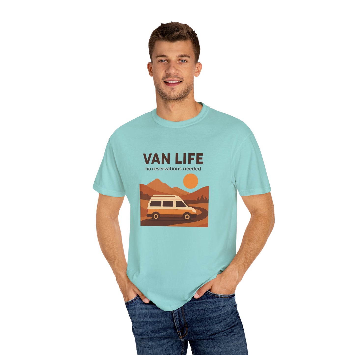 Van Life – No Reservations Needed T-Shirt | Retro Van Life Shirt for Men & Women, Travelers & Adventure Lovers