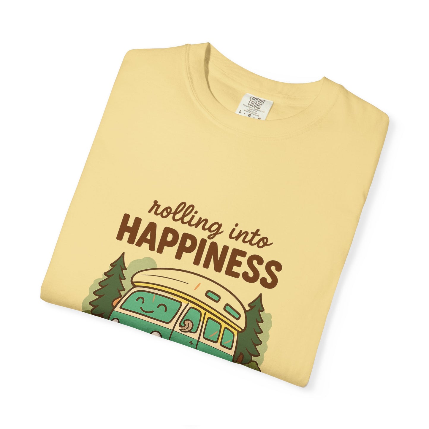 Rolling Into Happiness T-Shirt – Cute Van Life Shirt for Campers, Travelers & Adventure Lovers