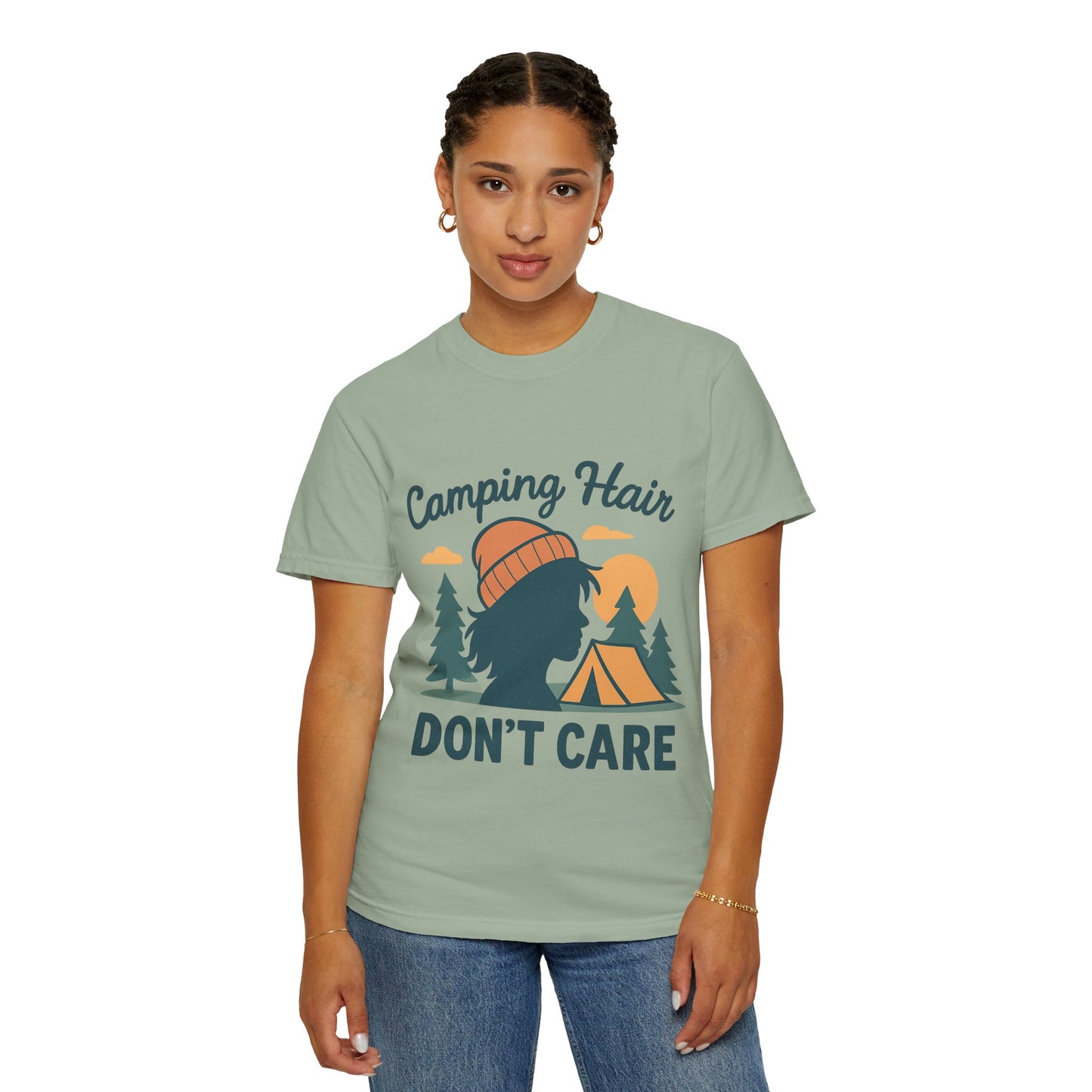 Camping Hair Don’t Care T-Shirt — Outdoor Camping Graphic Tee
