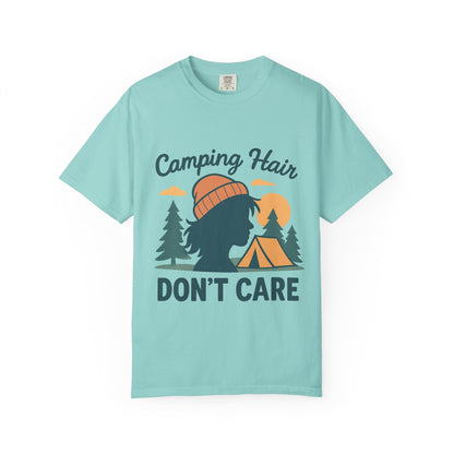 Camping Hair Don’t Care T-Shirt — Outdoor Camping Graphic Tee