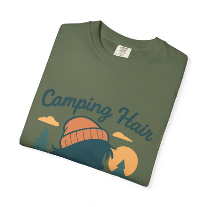 Camping Hair Don’t Care T-Shirt — Outdoor Camping Graphic Tee