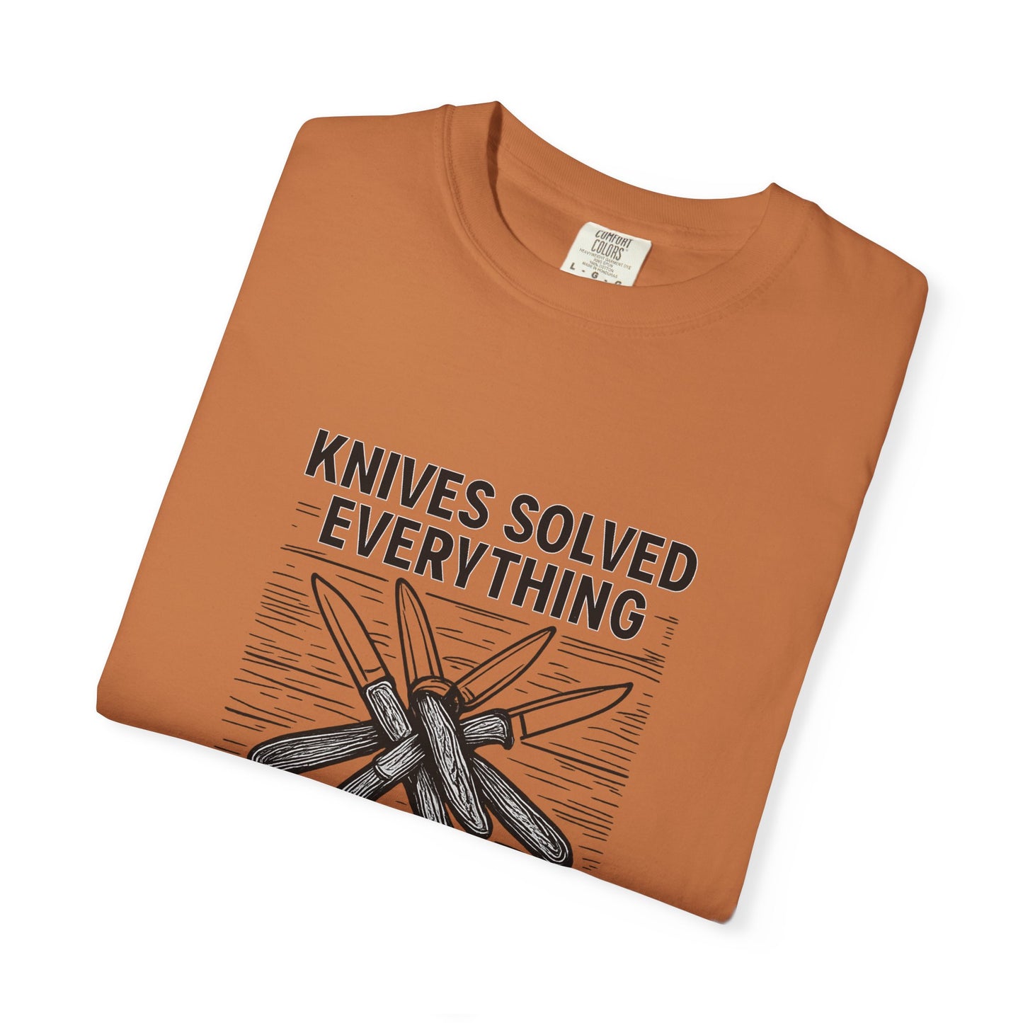 Knives Solved Everything (Before Therapy Did) T-Shirt – Funny EDC, Camping & Outdoors Shirt for Men Who Love Their Tools