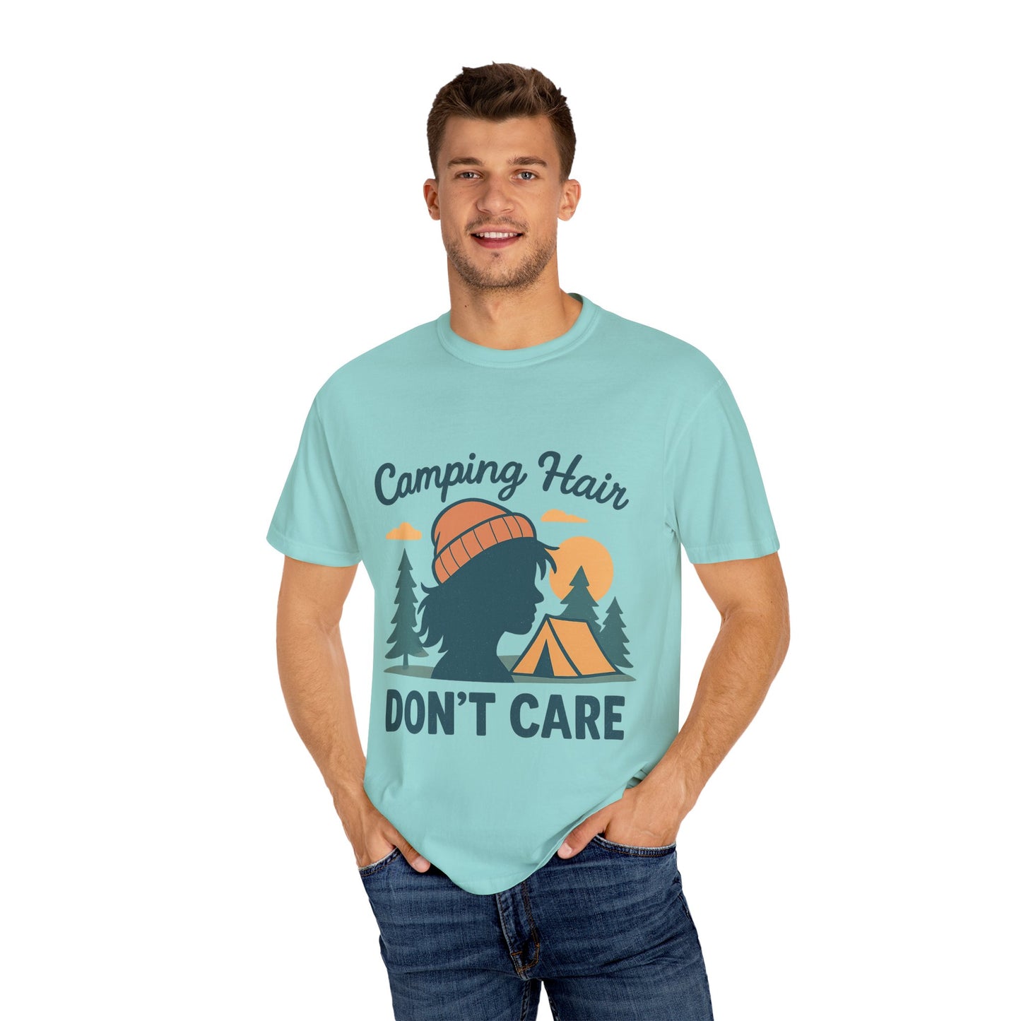 Camping Hair Don’t Care T-Shirt — Outdoor Camping Graphic Tee