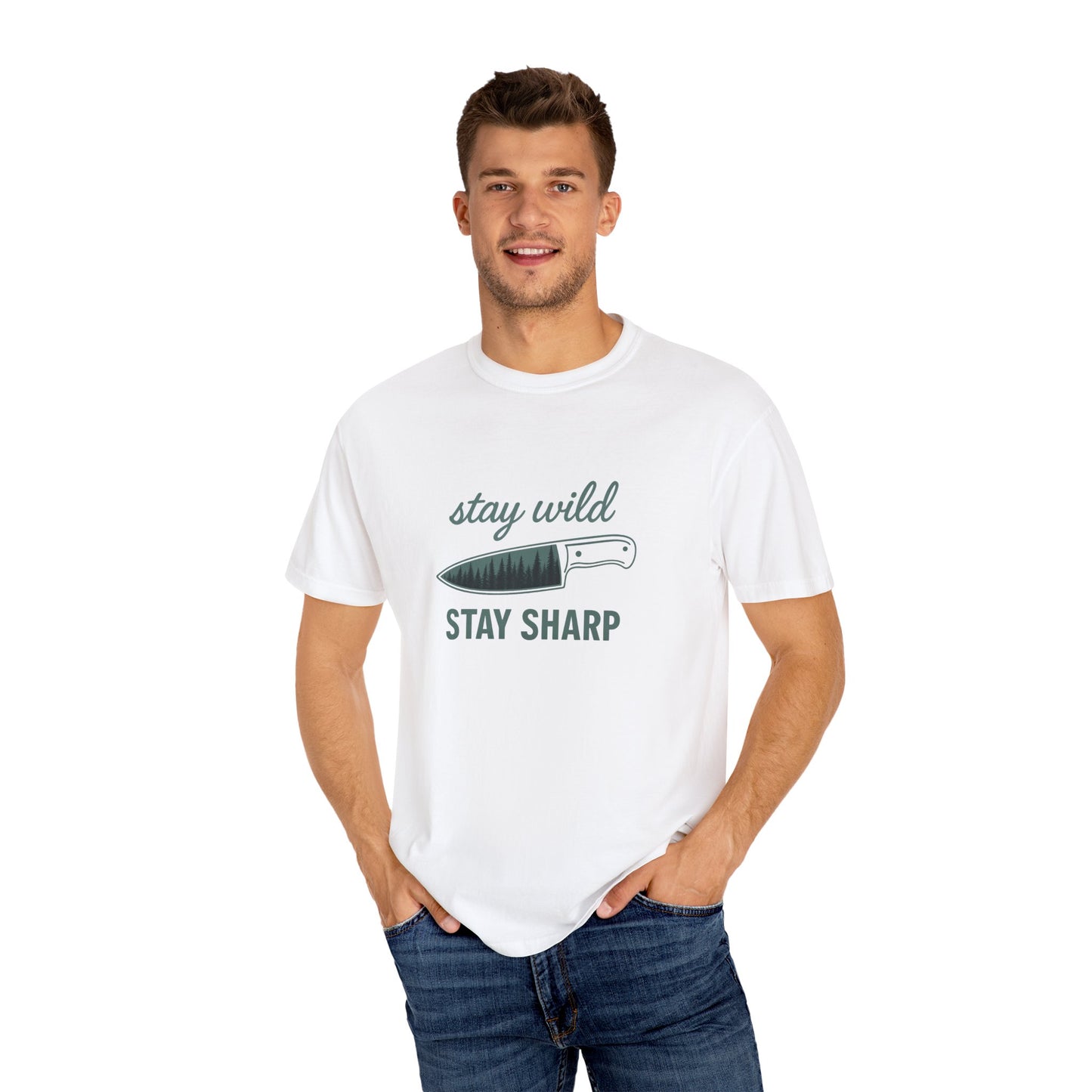 Stay Wild Stay Sharp T-Shirt – Bushcraft, Survival & Outdoor Adventure Shirt for Campers, Hikers & Knife Enthusiasts