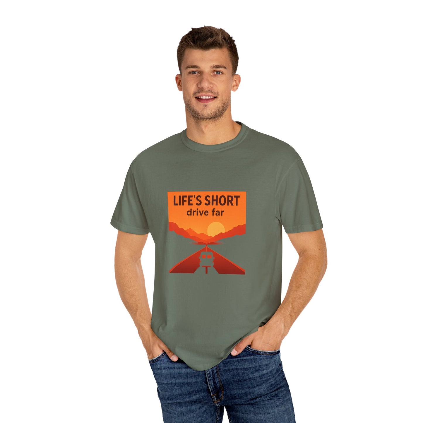 Life’s Short, Drive Far T-Shirt – Adventure Travel Shirt for Campers, Road Trippers & RV Lovers