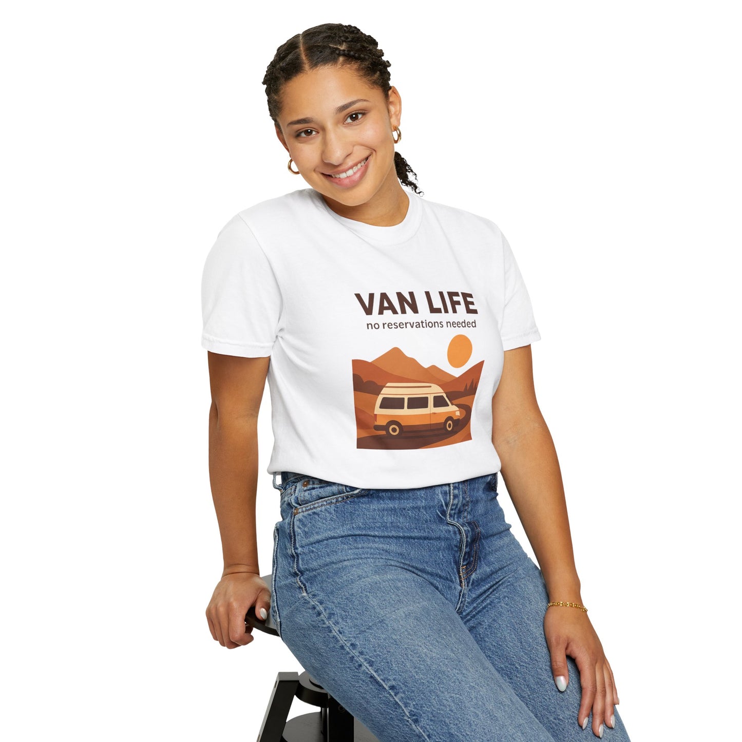 Van Life – No Reservations Needed T-Shirt | Retro Van Life Shirt for Men & Women, Travelers & Adventure Lovers