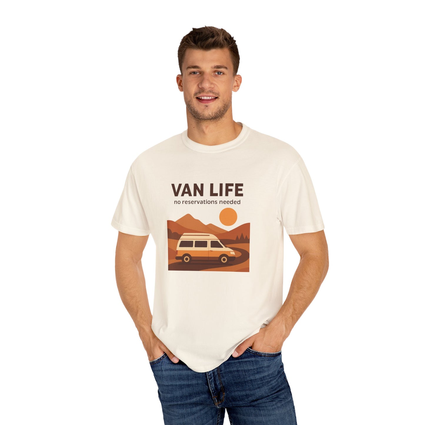 Van Life – No Reservations Needed T-Shirt | Retro Van Life Shirt for Men & Women, Travelers & Adventure Lovers