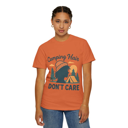 Camping Hair Don’t Care T-Shirt — Outdoor Camping Graphic Tee