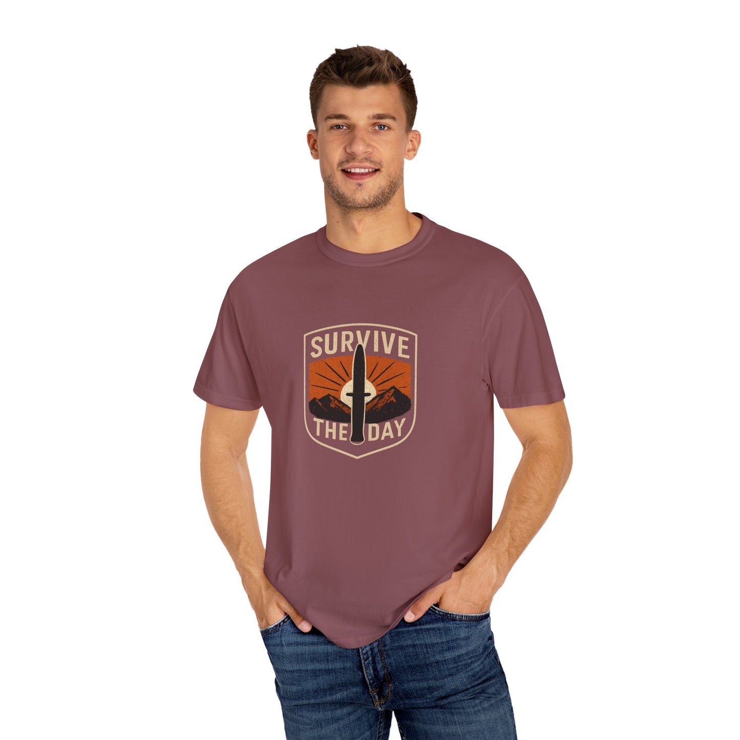 Survive the Day T-Shirt – Funny Survival, Bushcraft & Outdoors Shirt for Men Who Love Adventure