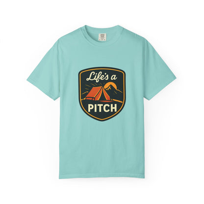 Camping T-Shirt — "Life's a Pitch" Tent & Mountain Outdoor Tee