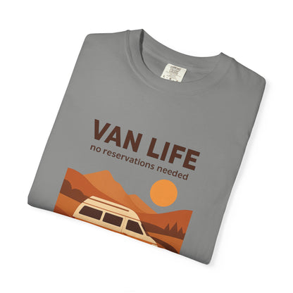 Van Life – No Reservations Needed T-Shirt | Retro Van Life Shirt for Men & Women, Travelers & Adventure Lovers