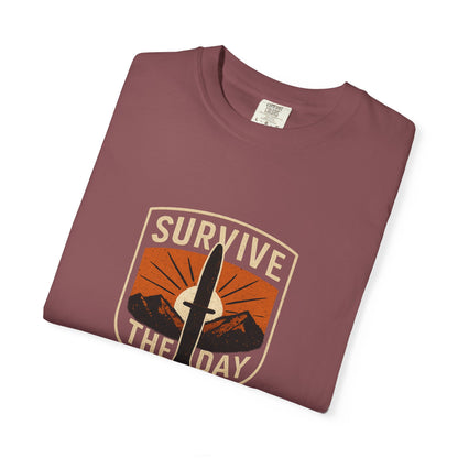Survive the Day T-Shirt – Funny Survival, Bushcraft & Outdoors Shirt for Men Who Love Adventure
