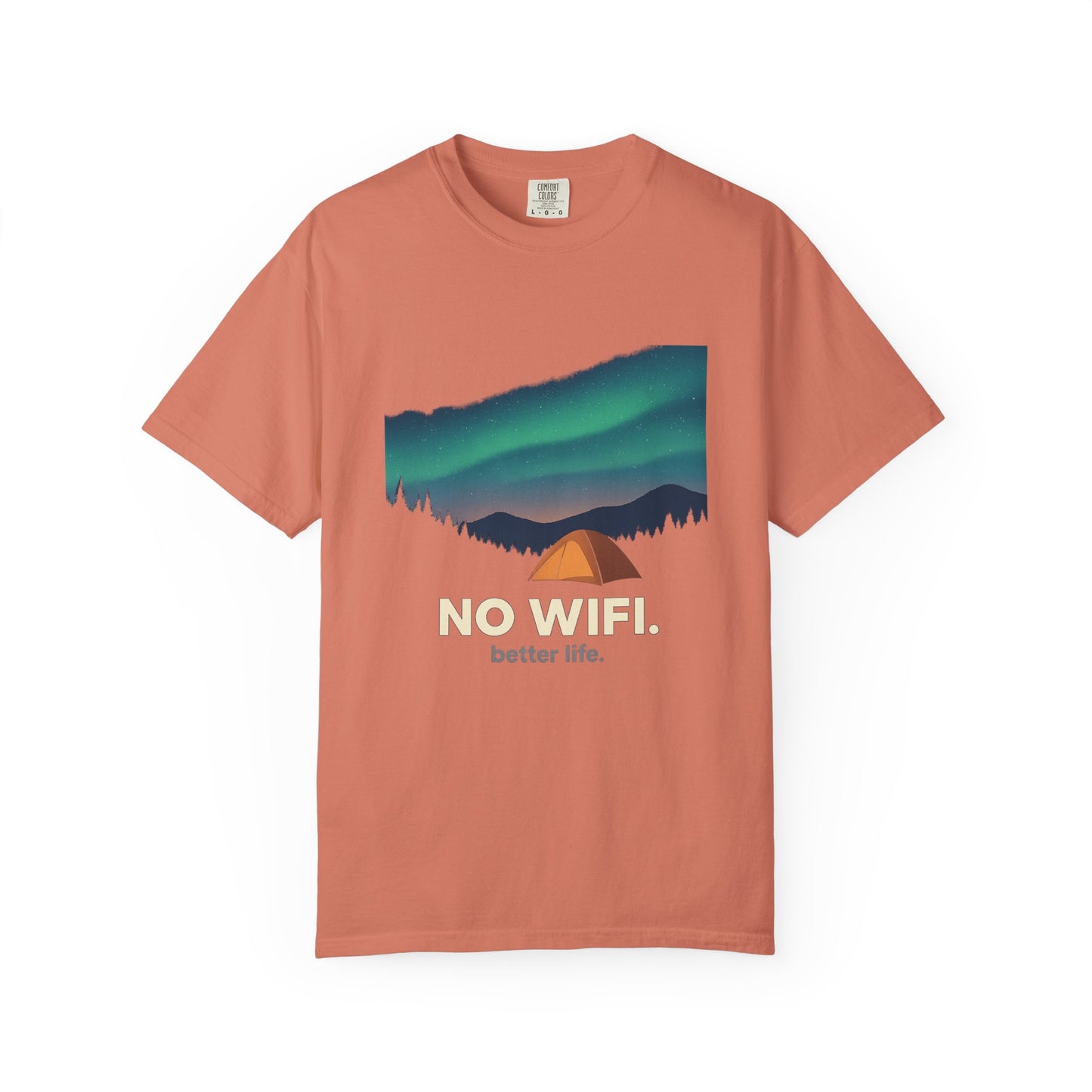 No WiFi Camping T-Shirt — Northern Lights Tent Graphic