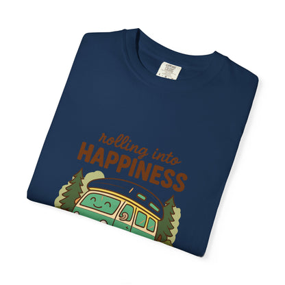 Rolling Into Happiness T-Shirt – Cute Van Life Shirt for Campers, Travelers & Adventure Lovers