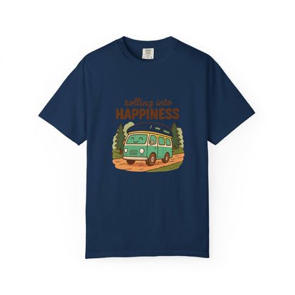 Rolling Into Happiness T-Shirt – Cute Van Life Shirt for Campers, Travelers & Adventure Lovers