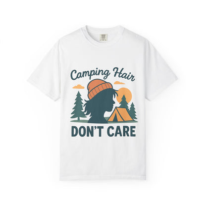 Camping Hair Don’t Care T-Shirt — Outdoor Camping Graphic Tee
