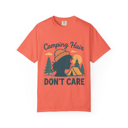 Camping Hair Don’t Care T-Shirt — Outdoor Camping Graphic Tee