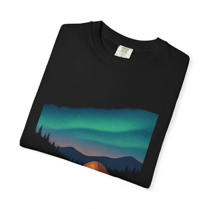 No WiFi Camping T-Shirt — Northern Lights Tent Graphic