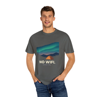 No WiFi Camping T-Shirt — Northern Lights Tent Graphic