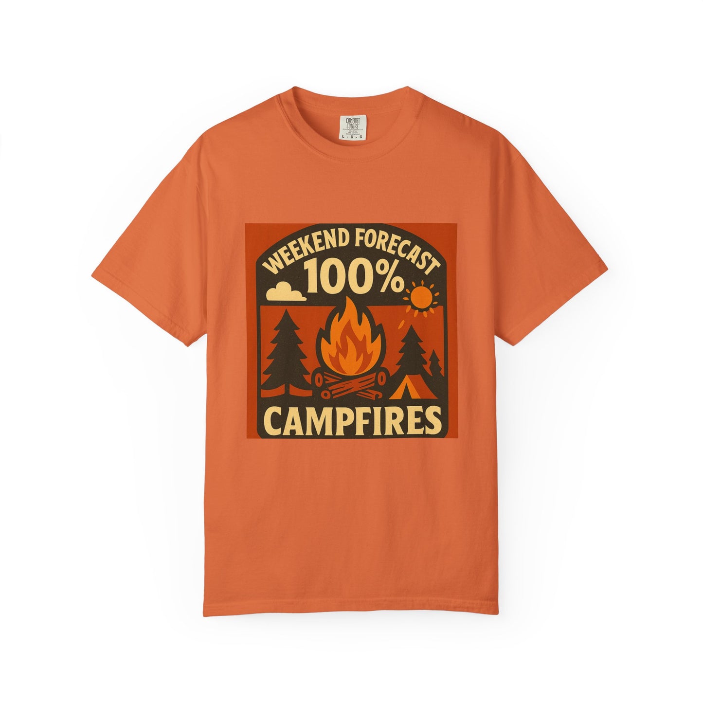 Campfire T-Shirt — "Weekend Forecast 100% Campfires" Retro Camping Tee