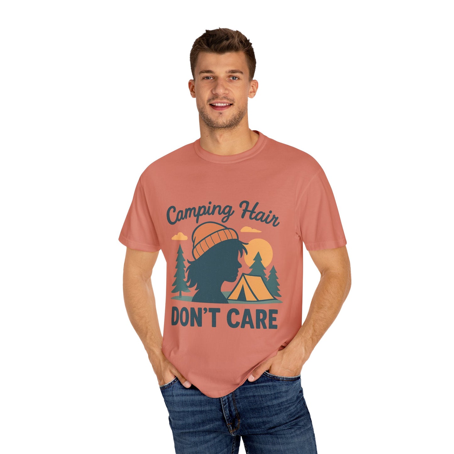 Camping Hair Don’t Care T-Shirt — Outdoor Camping Graphic Tee