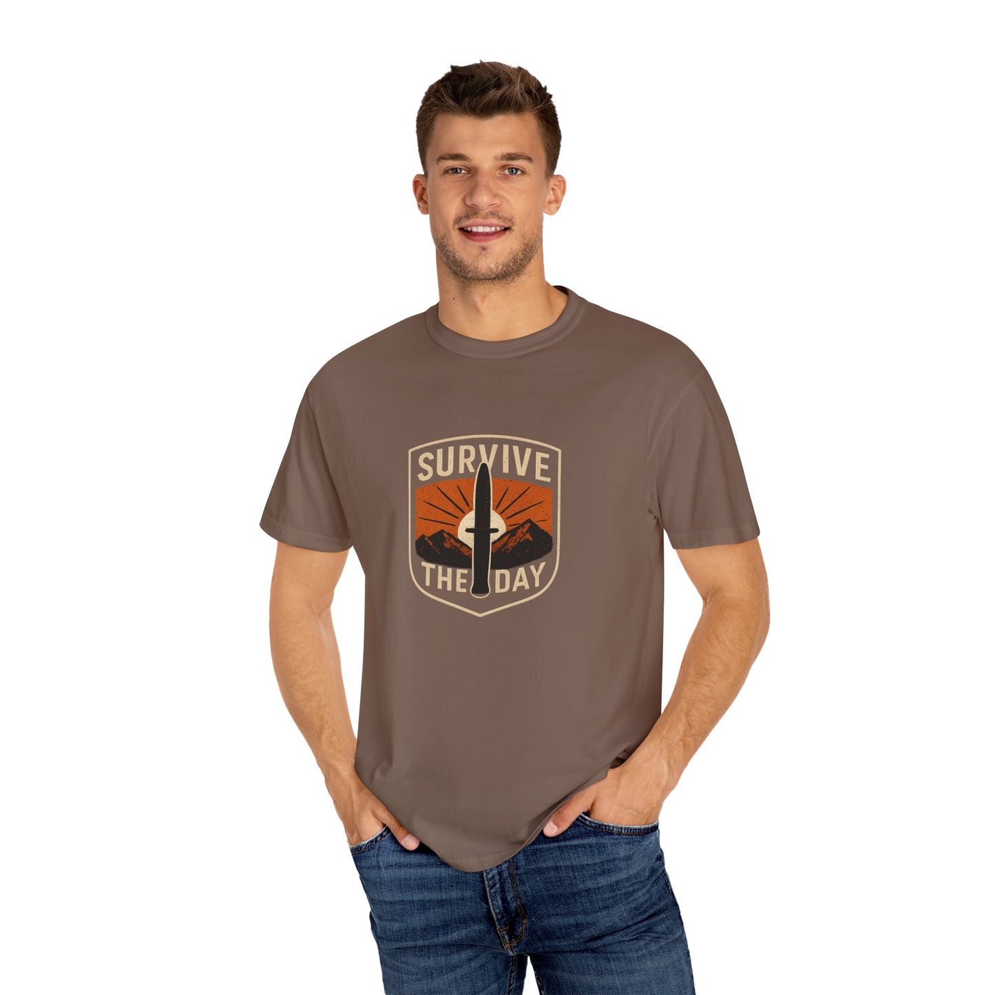 Survive the Day T-Shirt – Funny Survival, Bushcraft & Outdoors Shirt for Men Who Love Adventure