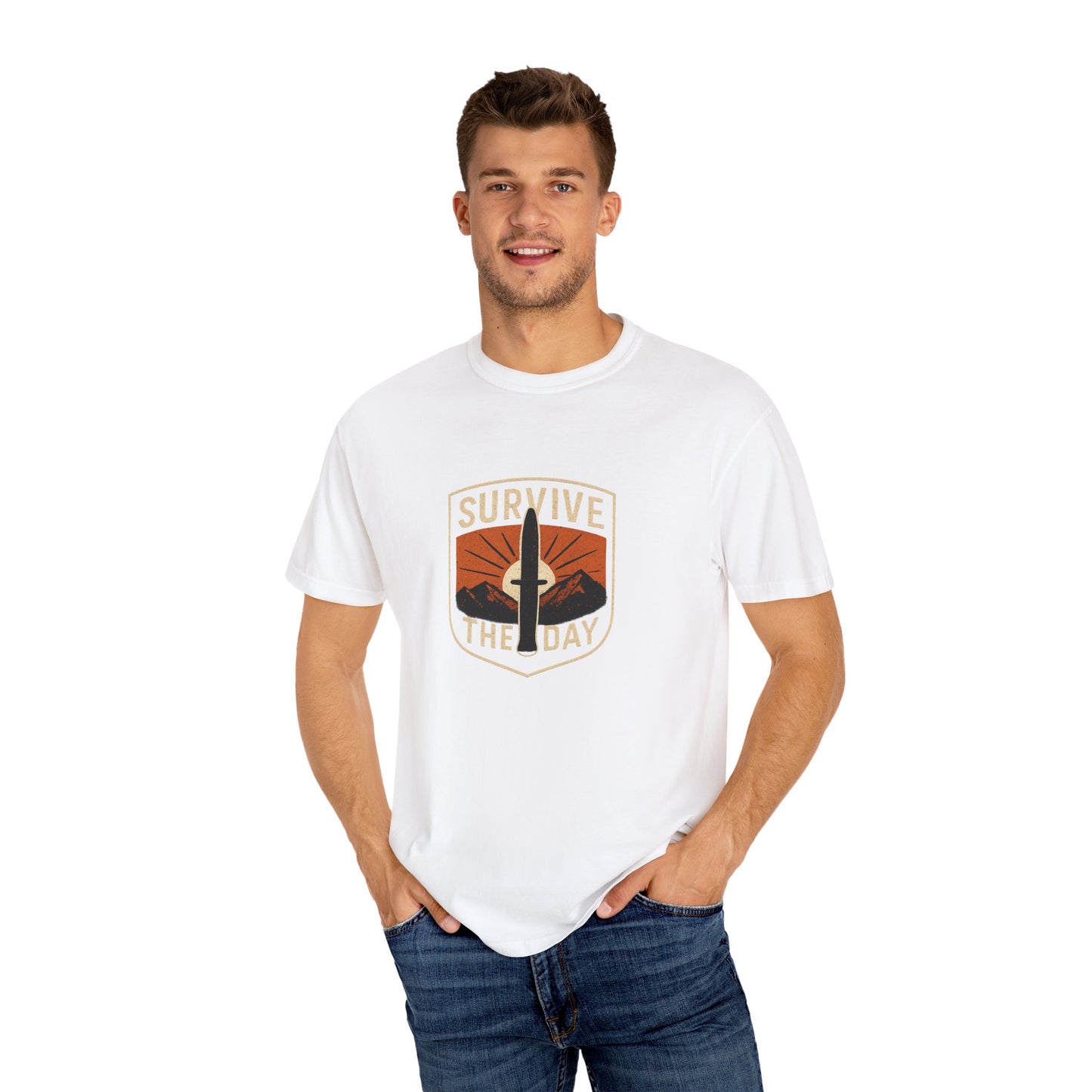 Survive the Day T-Shirt – Funny Survival, Bushcraft & Outdoors Shirt for Men Who Love Adventure