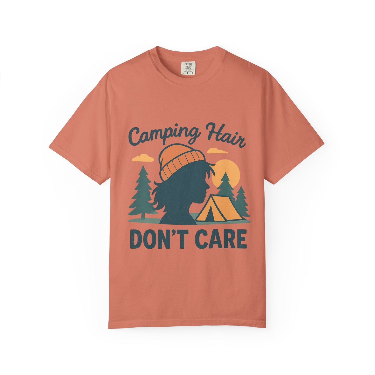 Camping Hair Don’t Care T-Shirt — Outdoor Camping Graphic Tee