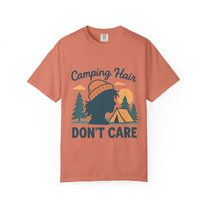 Camping Hair Don’t Care T-Shirt — Outdoor Camping Graphic Tee
