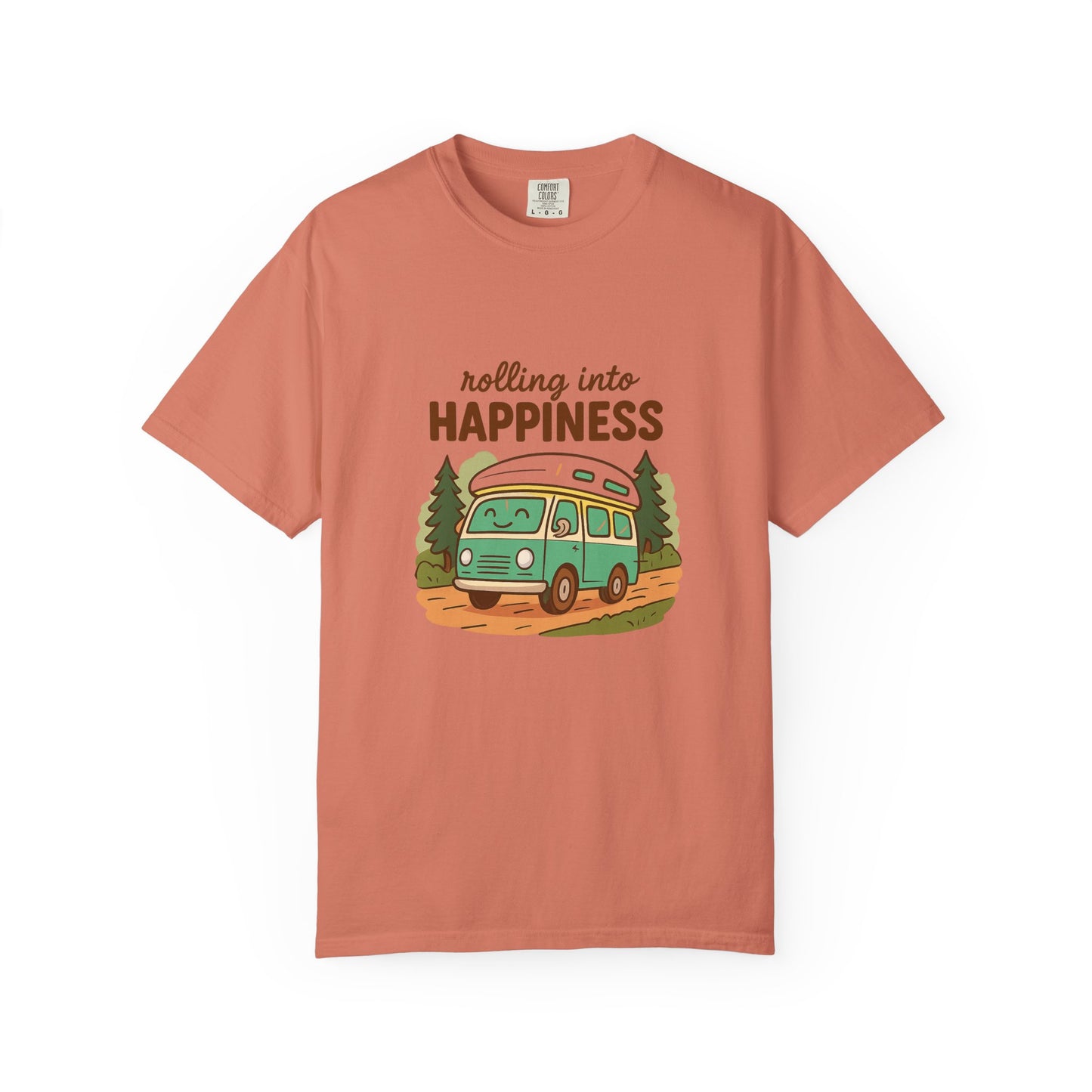 Rolling Into Happiness T-Shirt – Cute Van Life Shirt for Campers, Travelers & Adventure Lovers