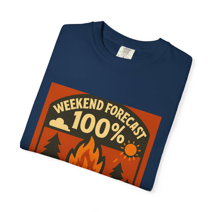 Campfire T-Shirt — "Weekend Forecast 100% Campfires" Retro Camping Tee