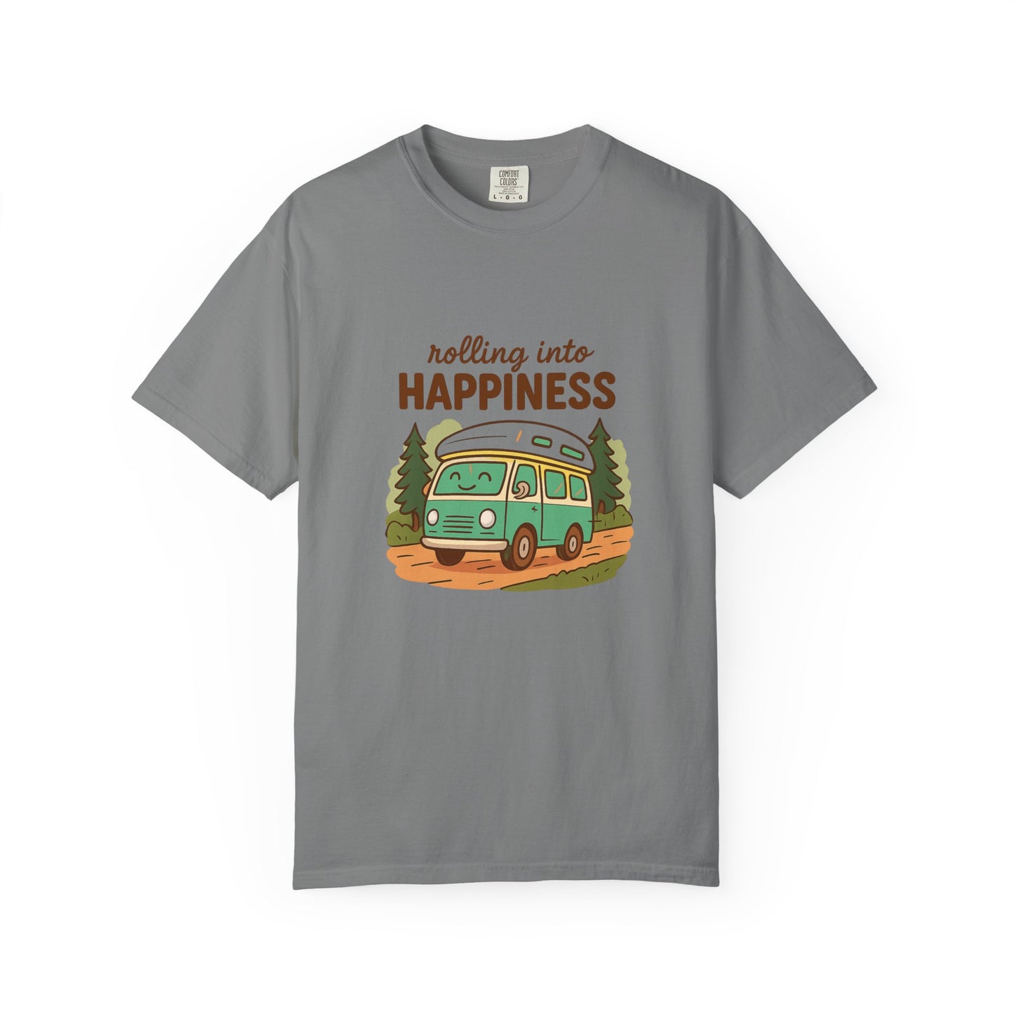 Rolling Into Happiness T-Shirt – Cute Van Life Shirt for Campers, Travelers & Adventure Lovers