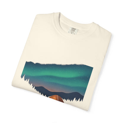 No WiFi Camping T-Shirt — Northern Lights Tent Graphic